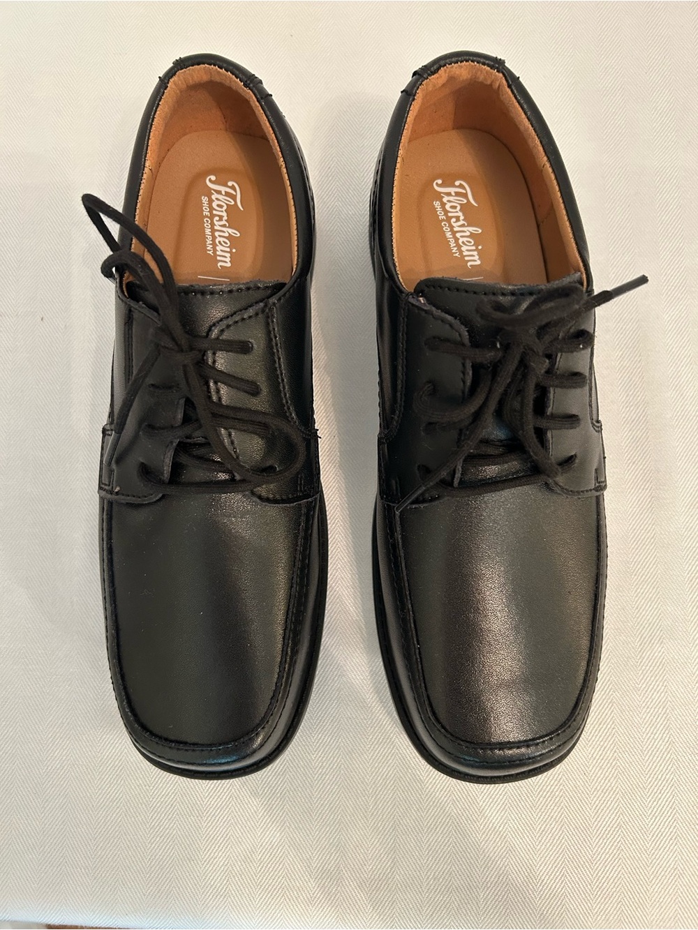 Big Boys Florsheim Billings Jr. II Black Leather Moc Toe Lace-Up Oxfords 6 Wide